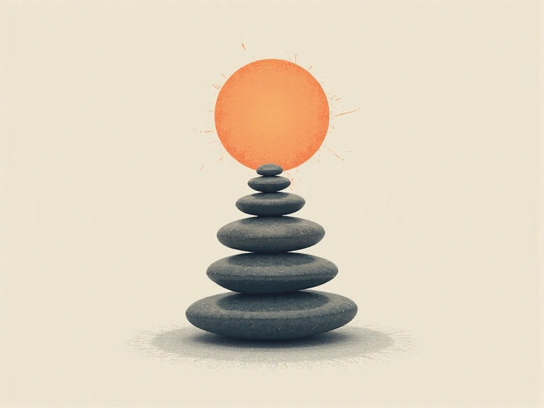 Immagine che simboleggia equilibrio e benessere, come pietre zen o un cerchio armonioso, in colori tenui.