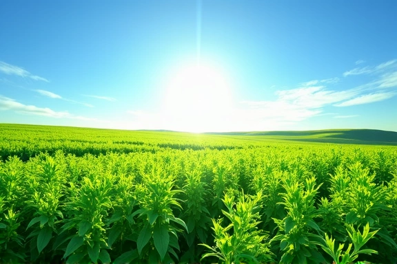 Un campo di erbe medicinali sotto un cielo azzurro, simbolo di naturalezza