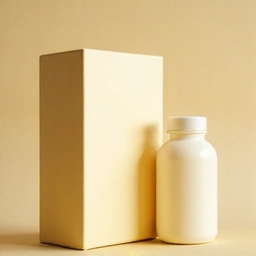Confezione elegante di integratore naturale con tonalità pastello