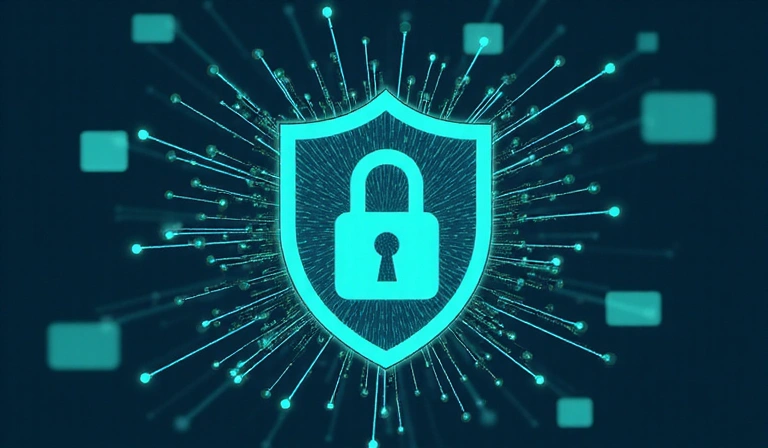 Illustrazione di sicurezza dei dati con scudo e lucchetto