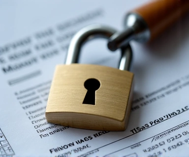 Icona di un lucchetto stilizzato su uno sfondo di documenti legali, a simboleggiare la sicurezza e la protezione della proprietà intellettuale.
